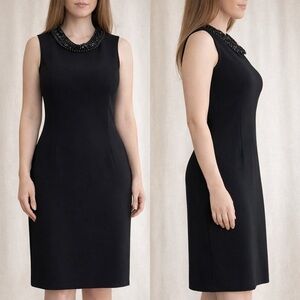 St.John Black Knit Bead Neck Sleeveless Mini Dress M (8)